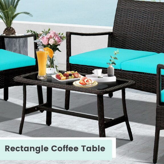 Costway 4 Pieces Rattan Conversation Set with Temp...