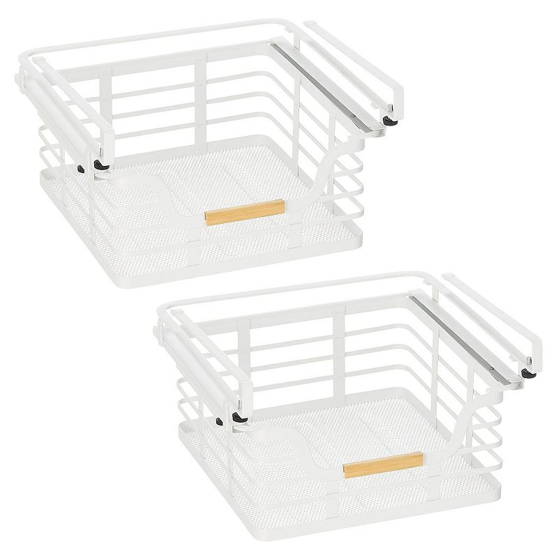 mDesign 11.32 Metal Wood Handle Kitchen Under Shelf Storage Baskets - 2 Pack