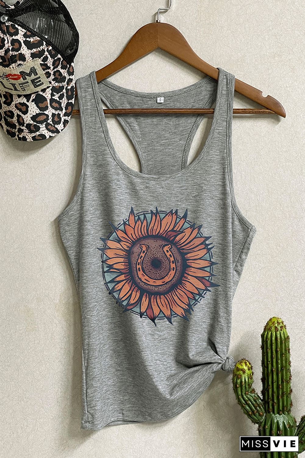 SUNFLOWER & HORSESHOE Printed Sleeveless Tank Top Wholesale