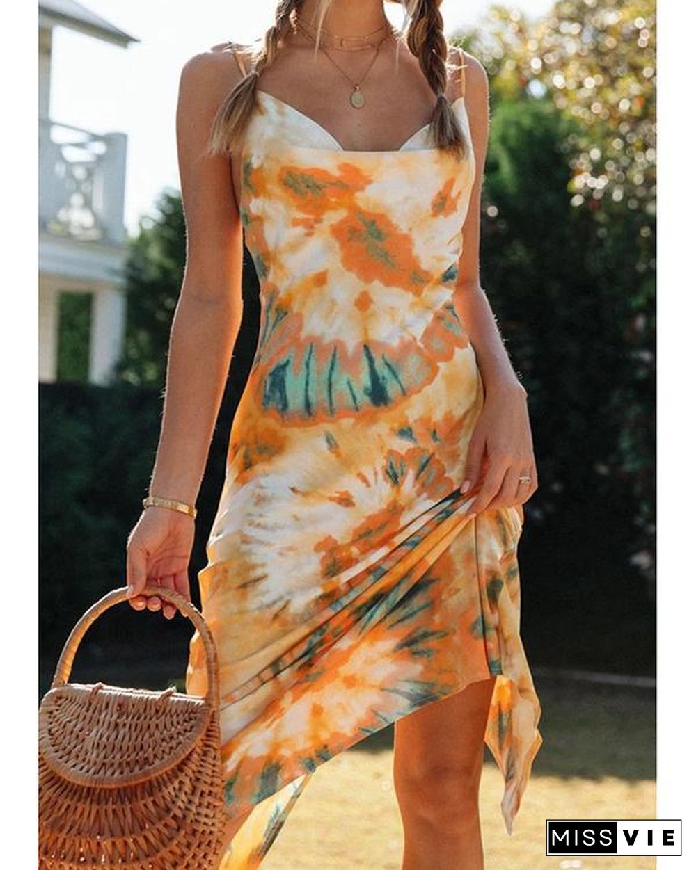 Cowl Neck Tie Dye Cami Dress