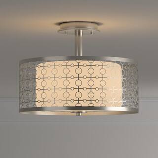 Hampton Bay Toberon 14 in. 1-Light Brushed Nickel LED Semi-Flush Mount with Etched Parchment Glass Shade 7914HBBNDI