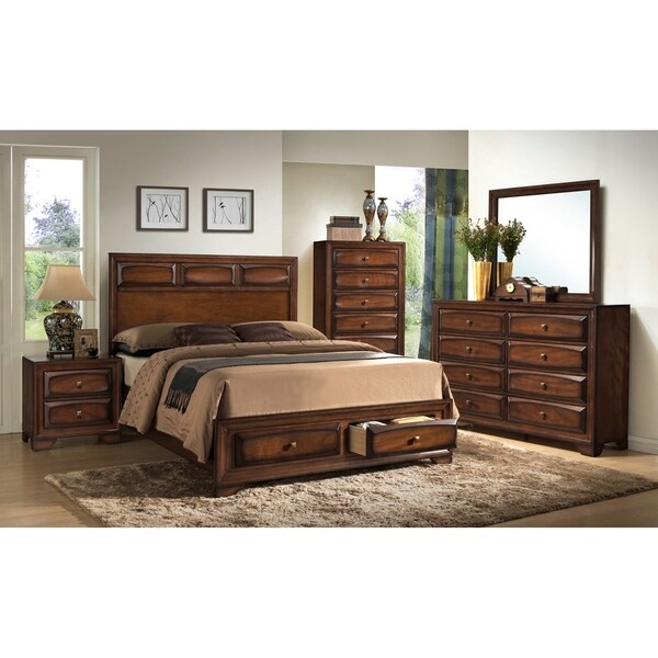 Roundhill Furniture Oakland 139 Antique Oak Wood Queen-size 5-piece Bedroom Set - - 12542342