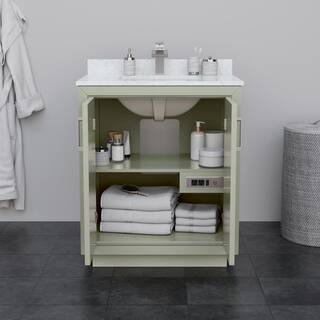 Wyndham Collection Icon 30 in. W x 22 in. D x 35 in. H Single Bath Vanity in Light Green with White Carrara Marble Top and 24