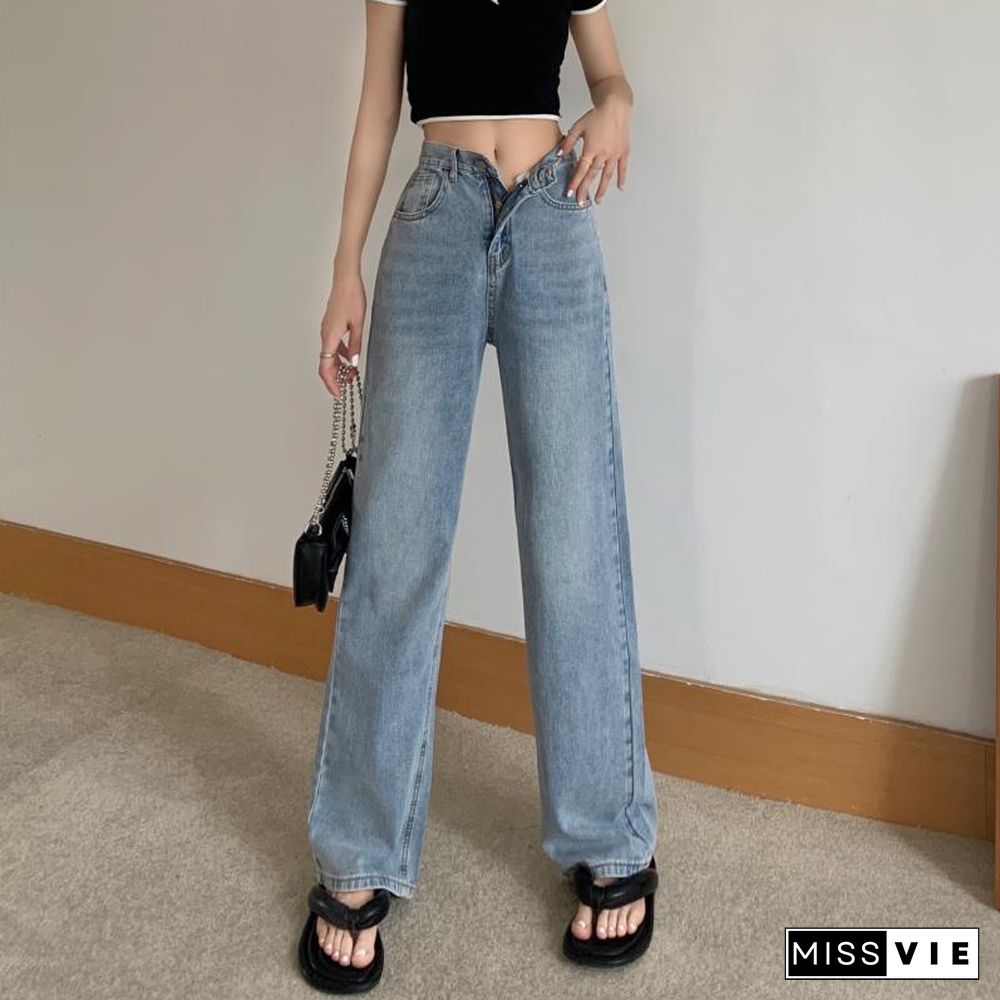 Woman Jeans High Waist Clothes Wide Leg Denim Clothing Blue Streetwear Vintage Quality Fashion Harajuku Straight Pants