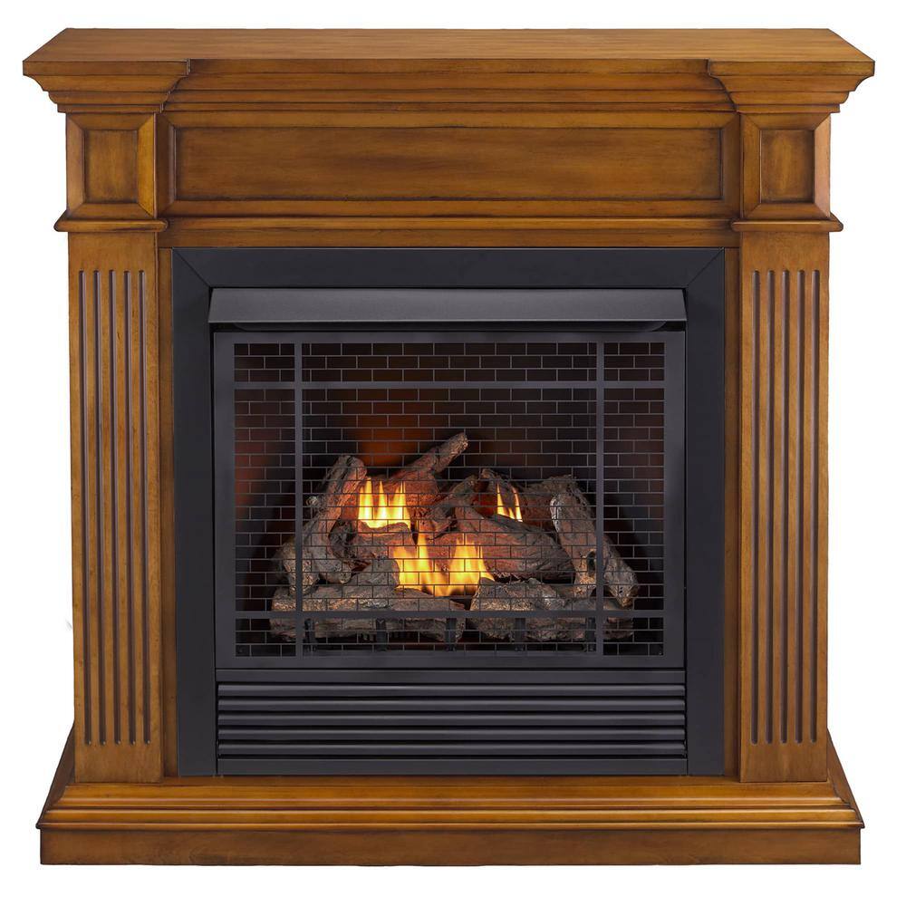 Duluth Forge 32 000 BTU Dual Fuel Vent Free Gas Fireplace with Jefferson Series Mantel Remote Control in Medium Maple FDI32R-J-MM