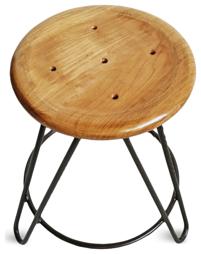 Simple Teak  ampIron Stool   Midcentury   Accent And Garden Stools   by Design Mix Furniture  Houzz