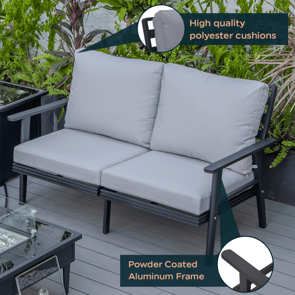 Leisuremod Walbrooke Patio Loveseat With Black Aluminum Frame   Transitional   Outdoor Loveseats   by LeisureMod  Houzz