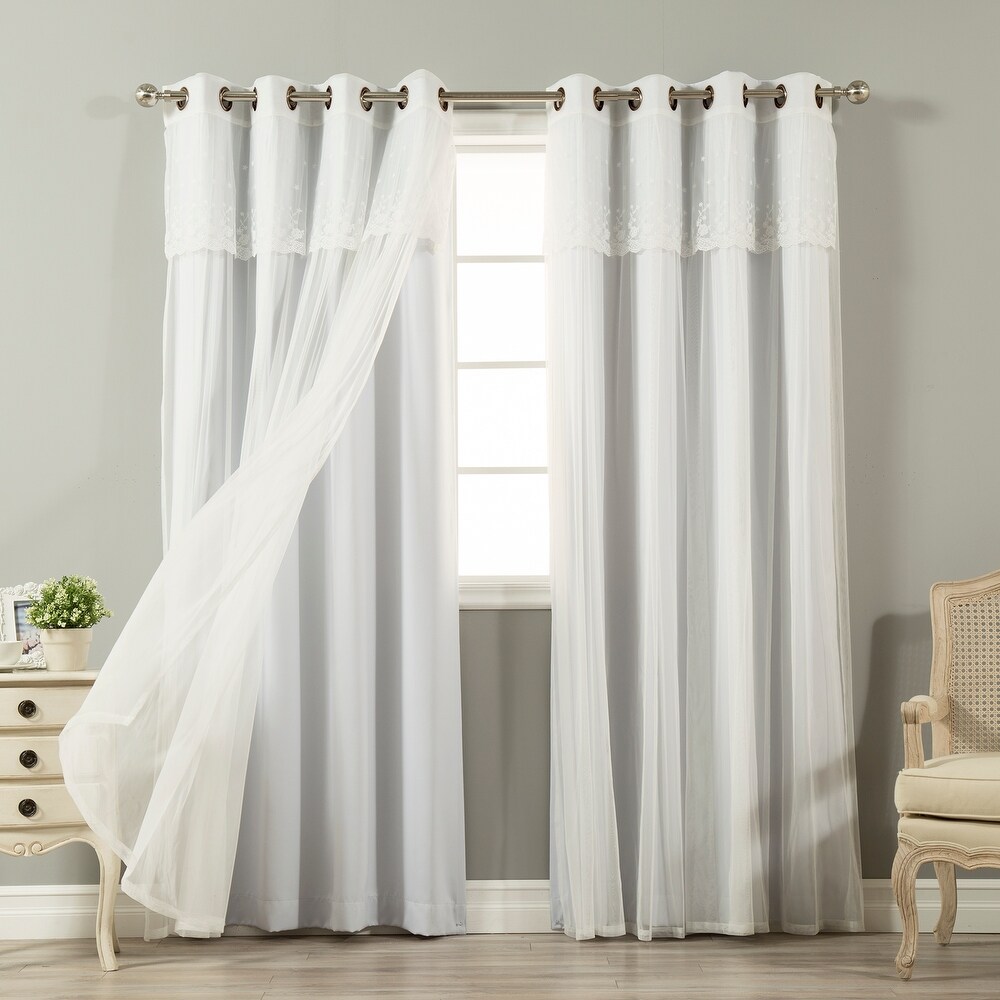 Aurora Home Tulle Sheer with Attached Valance   Blackout Mix   Match