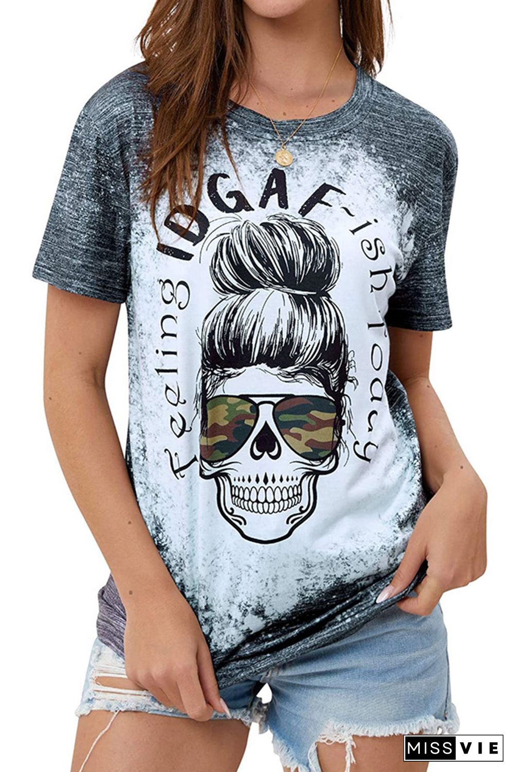 Skull Print Crew Neck Short Sleeves T-shirt Wholesale