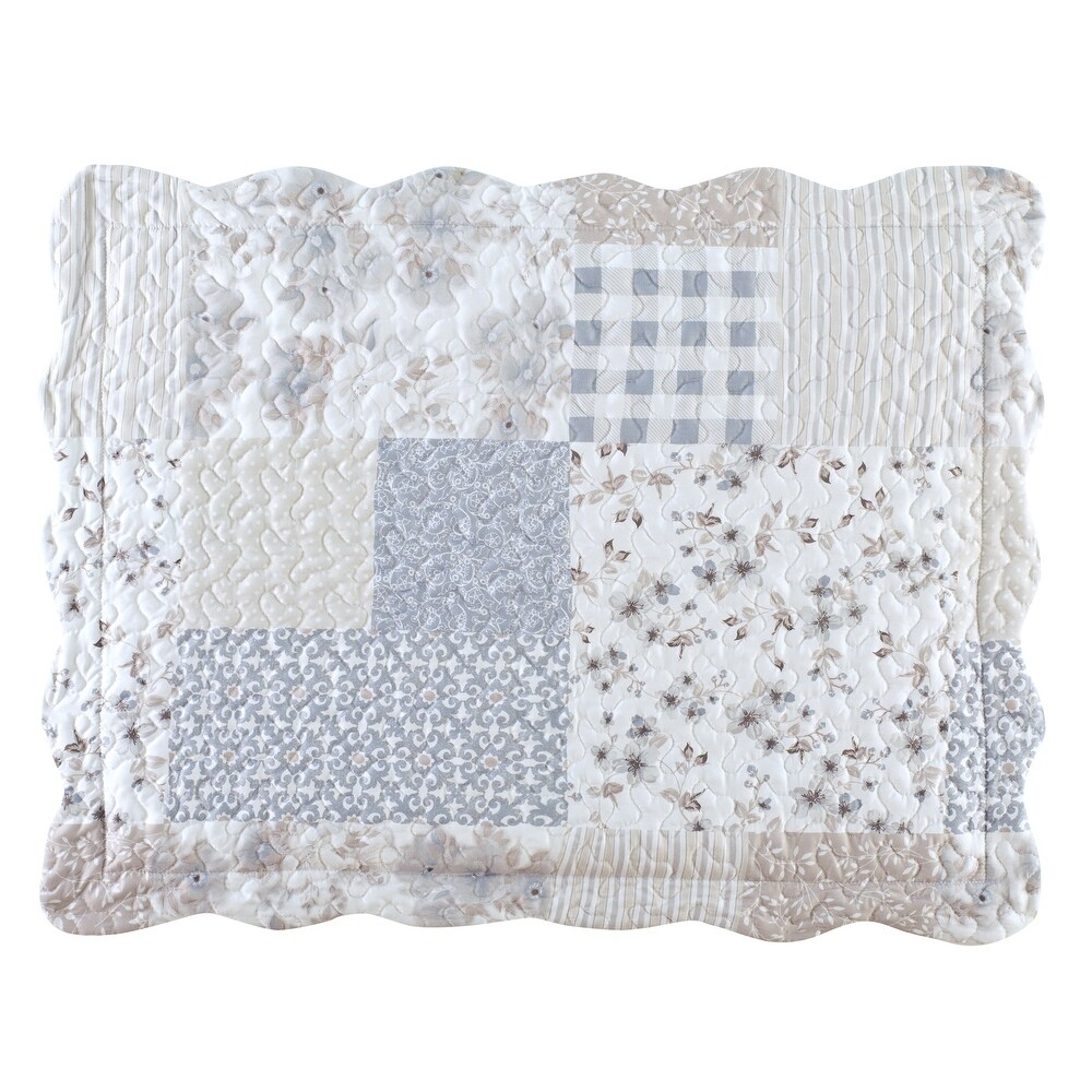 Natalie Grey Patchwork Scalloped Edge Pillow Sham