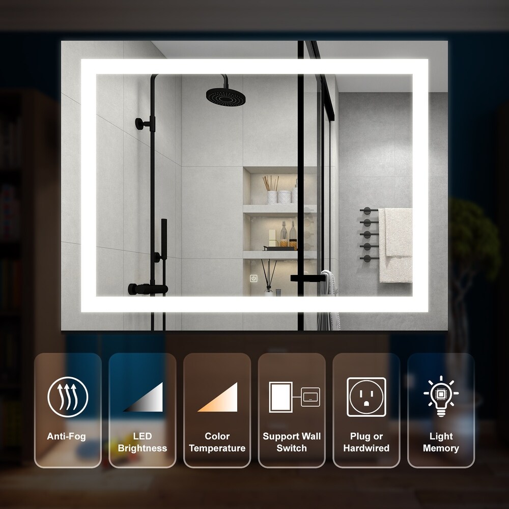 Anti Fog Led Light Bathroom Vanity Mirror with Brightness Adjustment Dimmable Touch Wall Switch Control