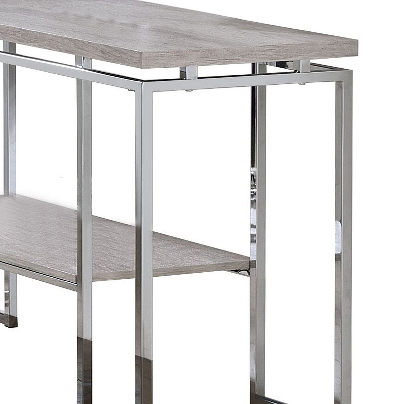 Sofa Table with Rectangular Tabletop and Open Bottom Shelf，Silver and Brown