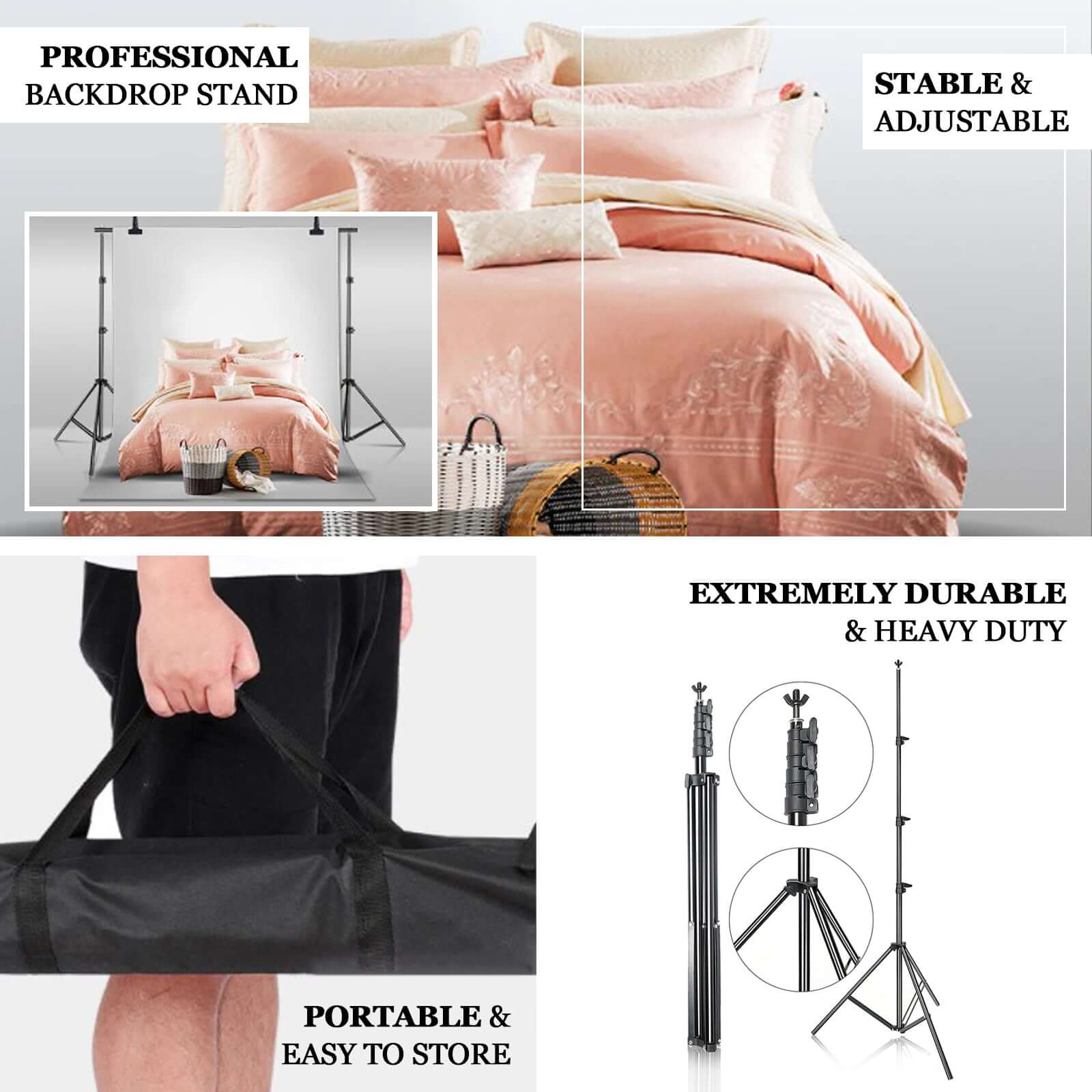 Metal Adjustable Pipe and Drape Photography Backdrop Stand Kit and FREE Clips 8ftX10ft