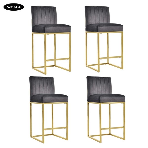 4pcs Modern Velvet Upholstered Bar Stools with Metal Legs