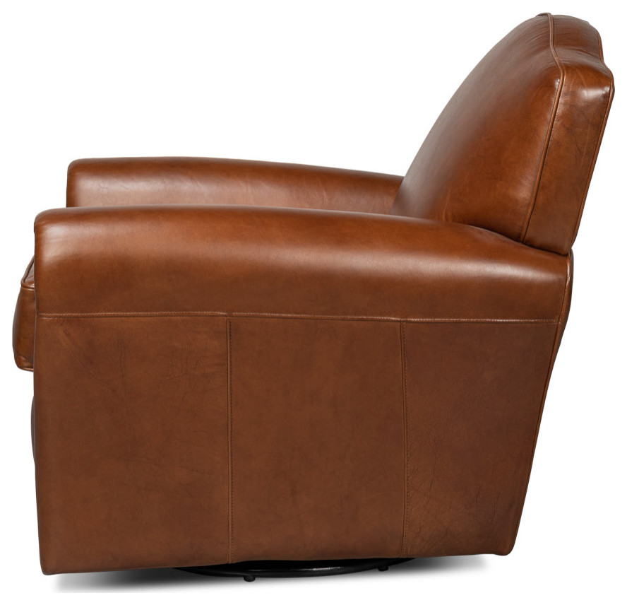 Elite French Swivel Brown Leather Club Chair   Transitional   Armchairs And Accent Chairs   by Sideboards and Things  Houzz