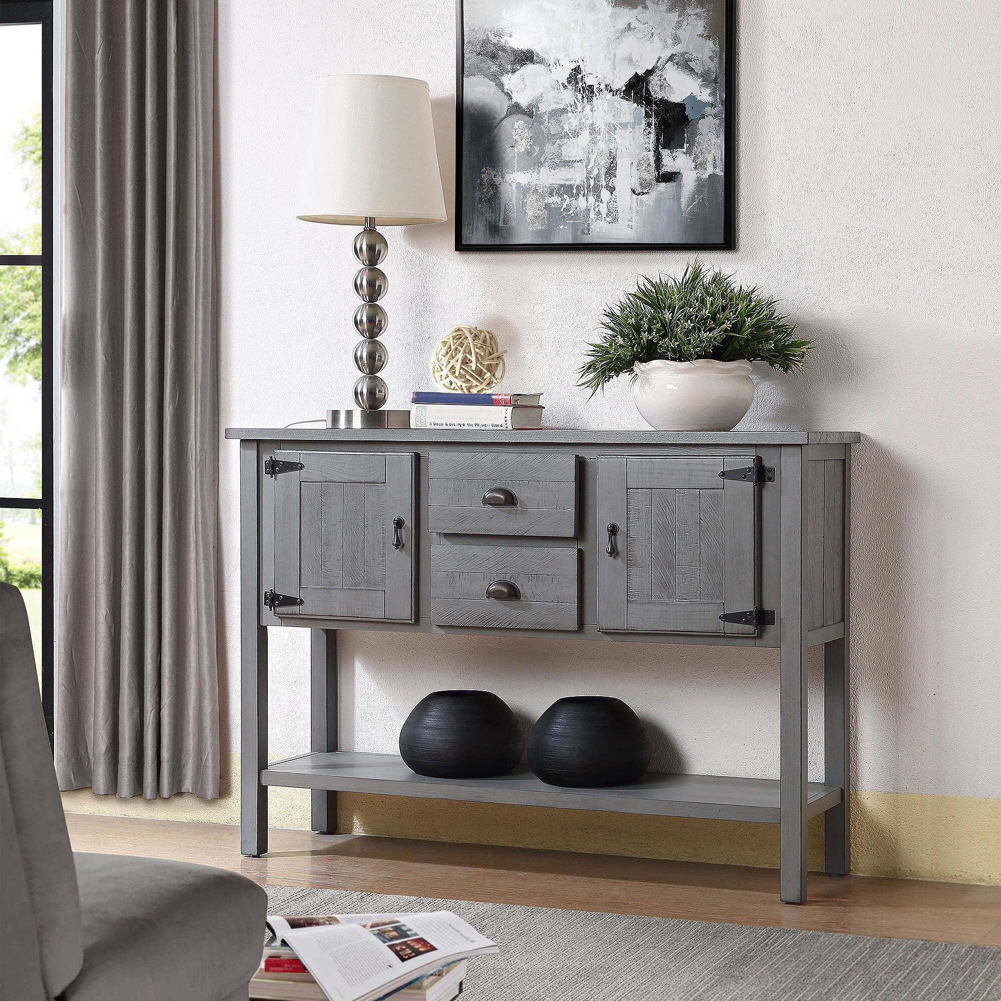 48'' Sideboard Console Table with 2 Drawers and Cabinets and Bottom Shelf