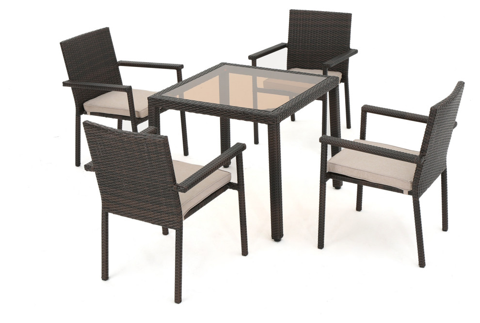 GDF Studio 5 Piece San Tropez Outdoor Dining Set With Cushions   Tropical   Outdoor Dining Sets   by GDFStudio  Houzz