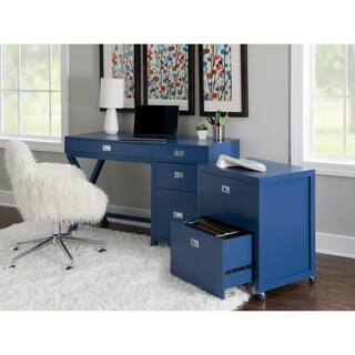 Linon Home Decor Sara Navy Blue File Cabinet with Metal Drawer Glides and Silver Handles THD02963