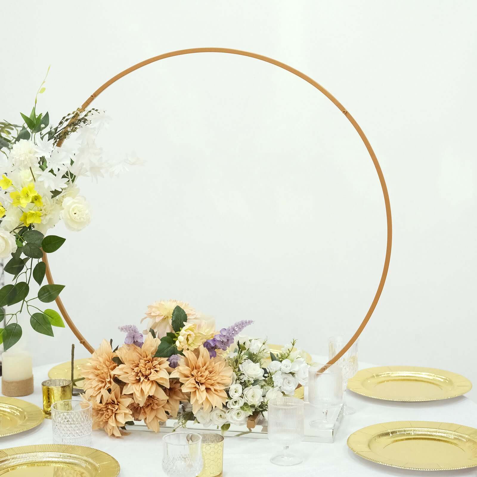 Gold Metal Round Hoop Wedding Centerpiece, Self Standing Table Floral Wreath Frame 32