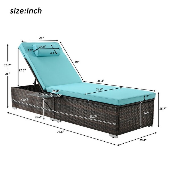 2-Piece Rattan Wicker Patio Chaise Lounge Set with 5 Backrest Angles