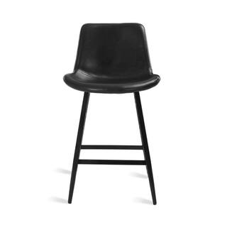 cozyman 35 in. H Black 24 in. Low Back Metal Frame Cushioned Counter Height Bar Stool with Faux Leather seat (Set of 4) LB22CH0027-300