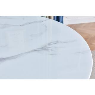 Best Quality Furniture 47 in. Round Martina White Marble in Cross Legs Dining Table (Seats-4) D236-DT