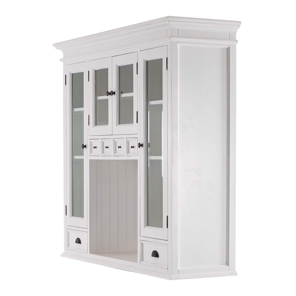 NovaSolo Halifax Coastal White Kitchen Hutch Cabinet  Solid Mahogany Frame  57.09 x 19.69 x 86.61