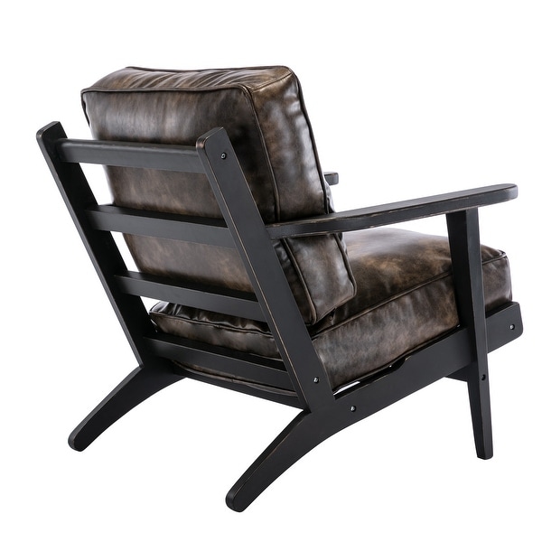 Solid wood removable cushion armchair， PU leather accent chair