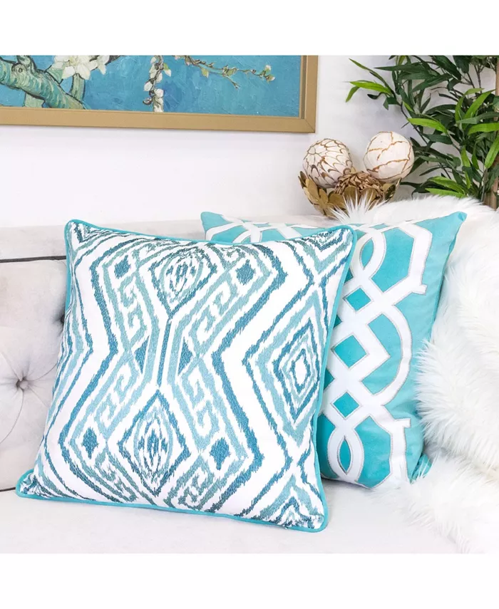 Homey Cozy Jessie Ikat Embroidery Square Decorative Throw Pillow