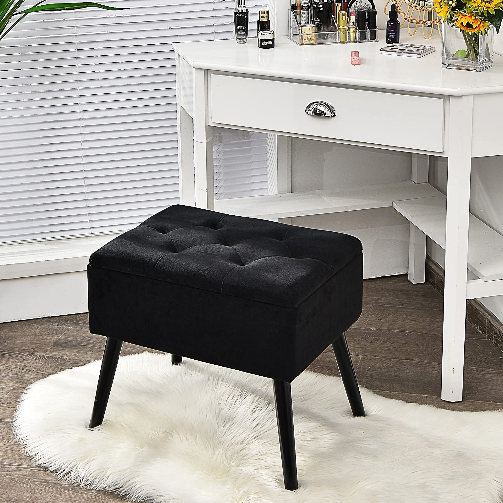 Giantex Tufted Storage Ottoman, Flip Top Storage Stool w/ Solid Wood Legs