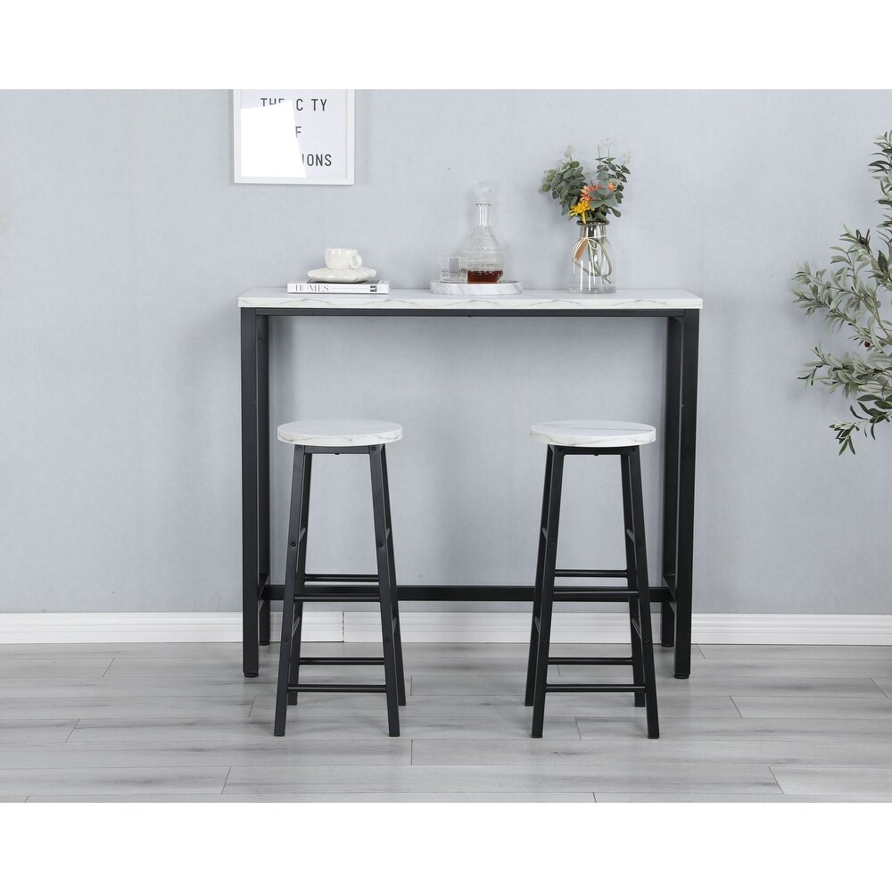 Faux Marble Black Table Top Bar Table with 2 Bar Chairs