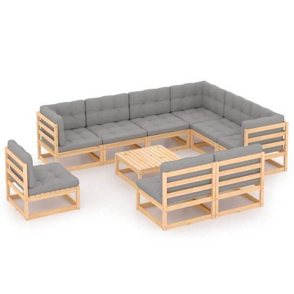 10 Piece Patio Lounge Set with Cushions Solid Wood Pine