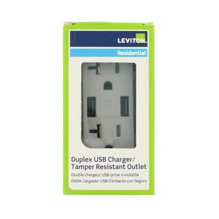 Leviton Decora 20 Amp Tamper Resistant Duplex Outlet and 3.6 Amp USB Outlet Gray 004-T5832-0GY