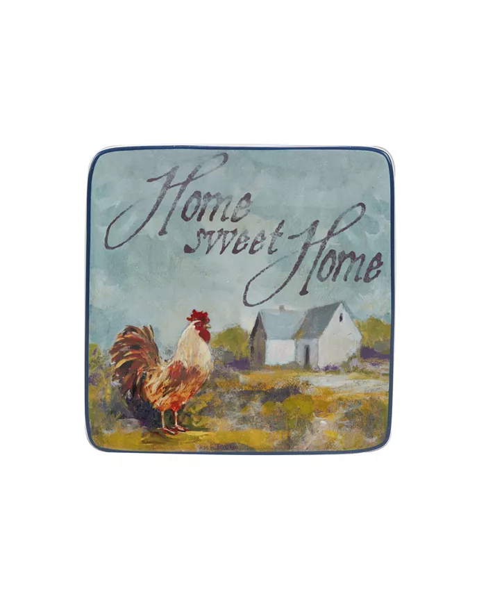 Certified International Rooster Meadow Canape Plates Set of 4