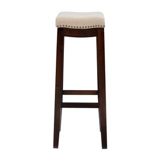 Linon Home Decor Concord Dark Walnut Finish Frame Barstool with Padded Beige Linen Seat 98326WAL-01-KD