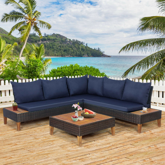 Costway 08756243 4 Pieces Patio Cushioned Rattan F...