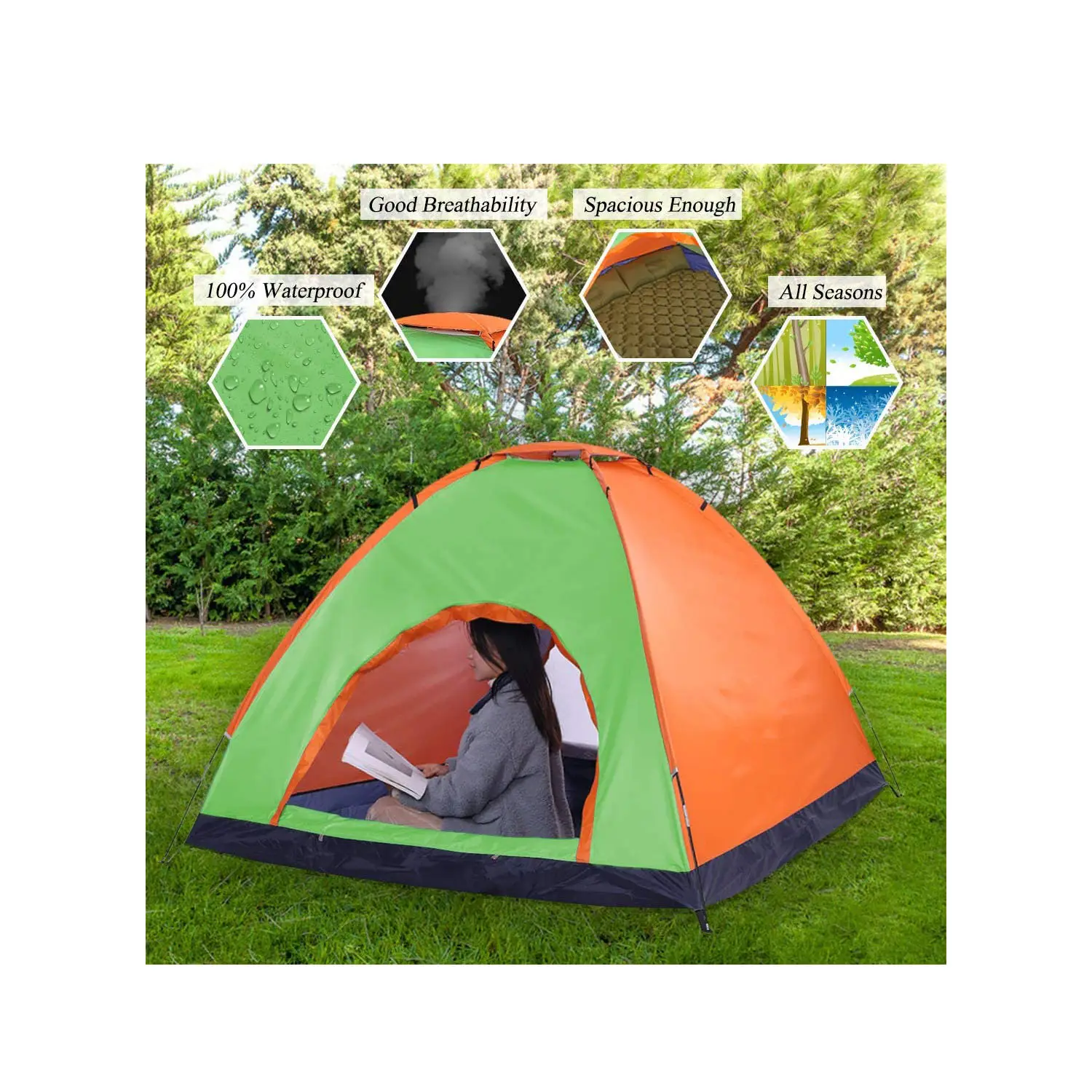 Ultralight Orange Windproof 1 2 Person Camping Tent for 4 Season Double layer Waterproof aluminum