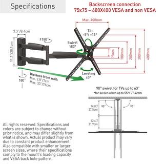 Barkan a Better Point of View Barkan 13 in. to 65 in. Full Motion 4-Movement Extremely Extendable Extra Long FlatCurved TV Wall Mount in Black BM343XL