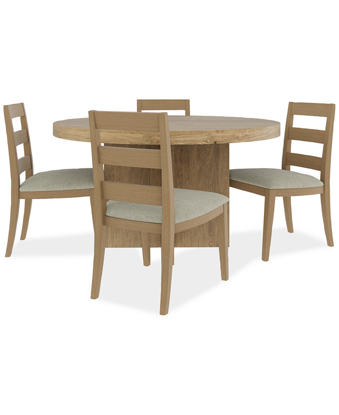 Furniture Davie 54 Round Dining 5pc Set (Table + 4 Side Chair Upholstered Seat Ladder Back)