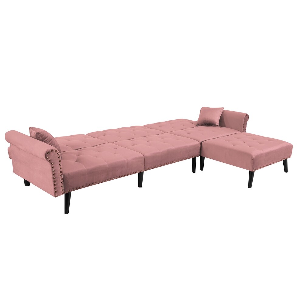 Modern Velvet Convertible Sofa Bed Sleeper with Nailheads