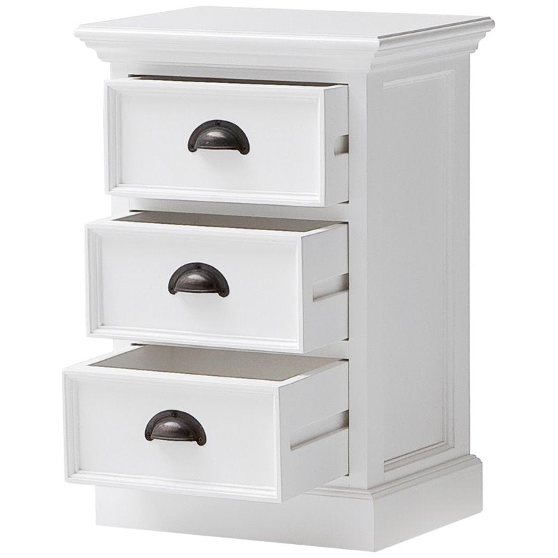 Beaumont Lane Modern Solid Mahogany Wood 3 Drawer Nightstand/ Bedside in Pure White, Assembled