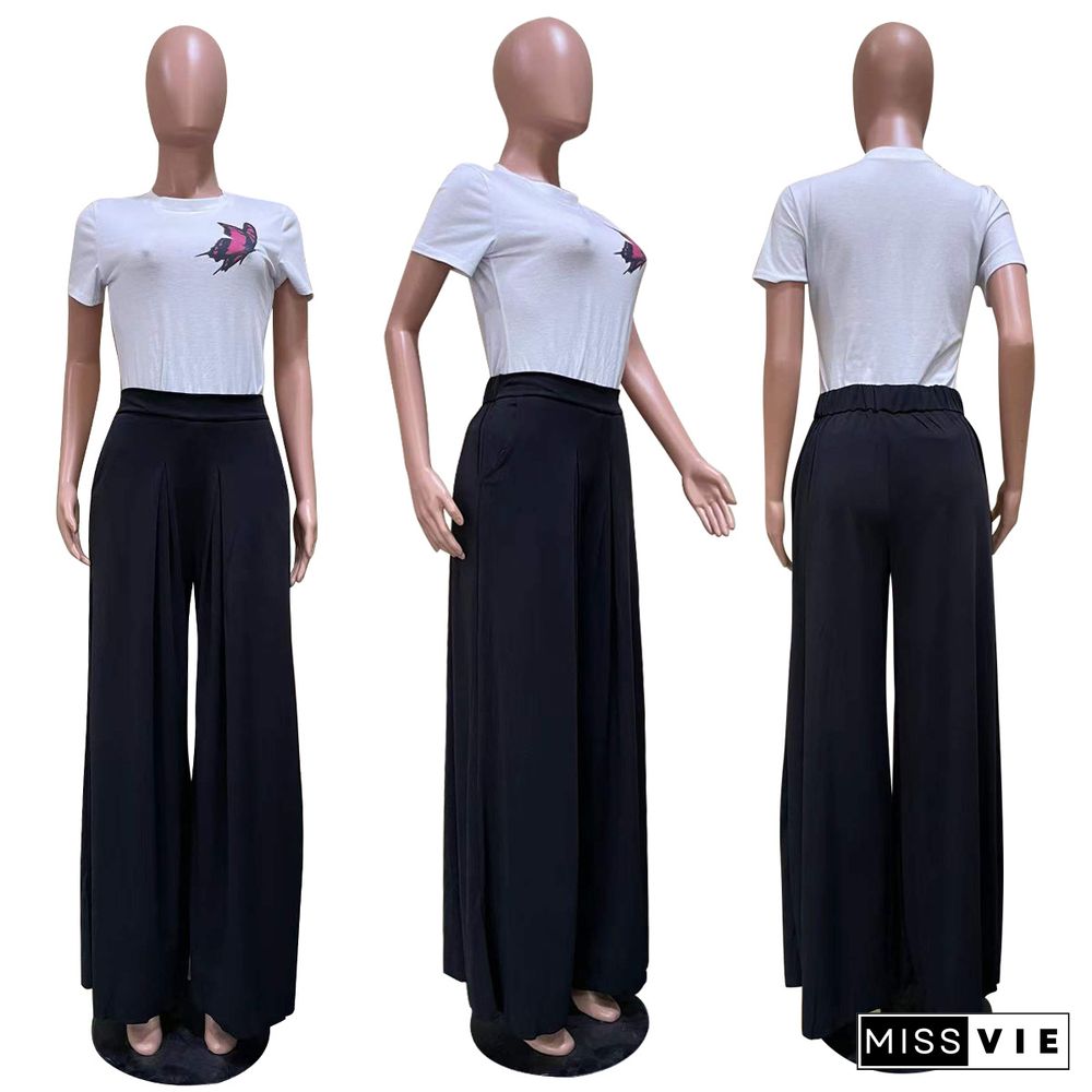 Solid Color Casual Wide Leg Pants