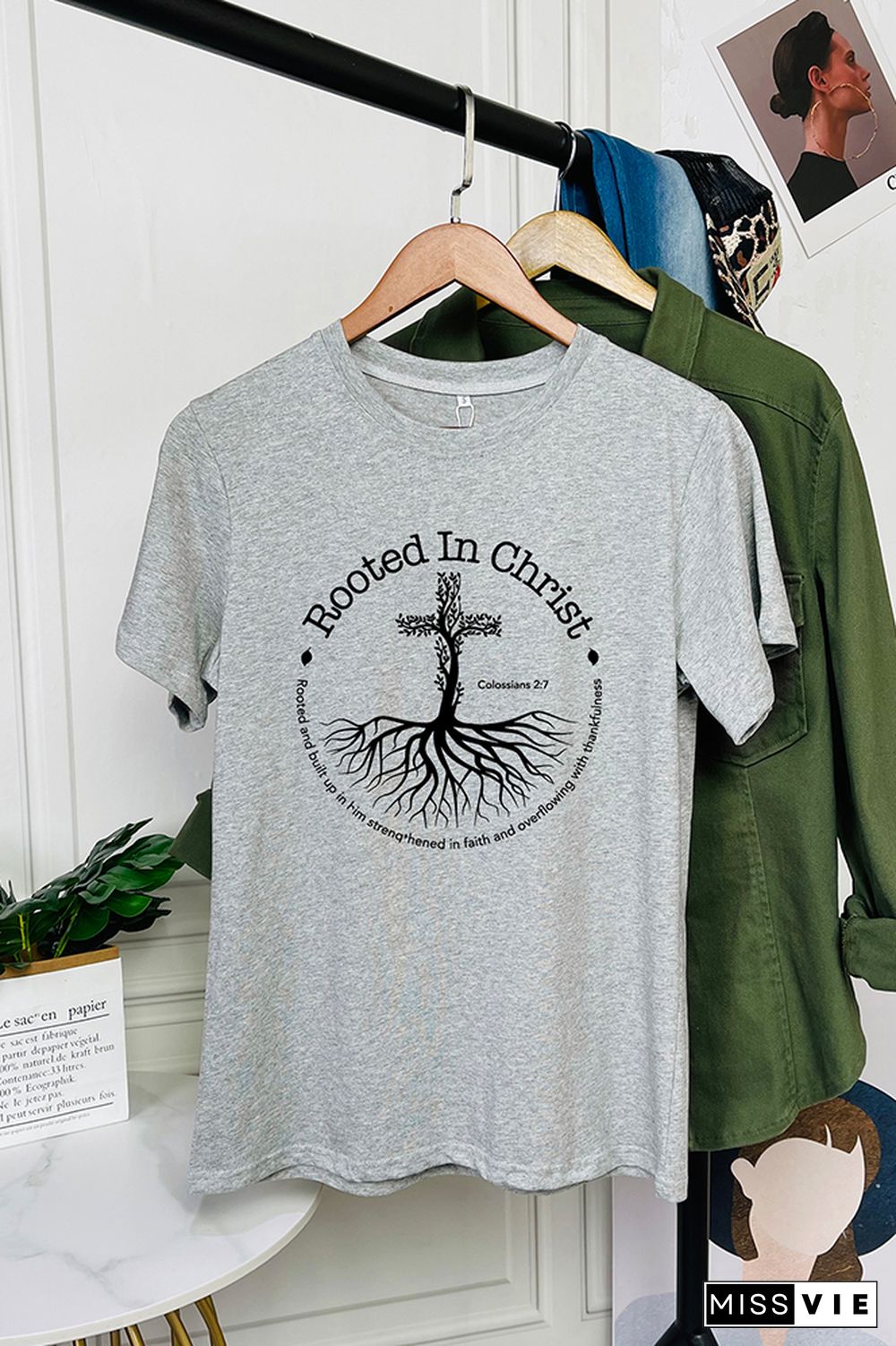 Rooted In Christ Bible Verse Colossians 27 Short Sleeve Graphic Tee Wholesale