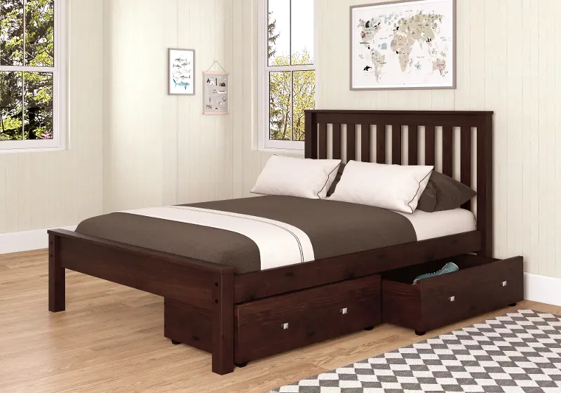 Carson Cappuccino Full Bed with Dual Underbed Drawers