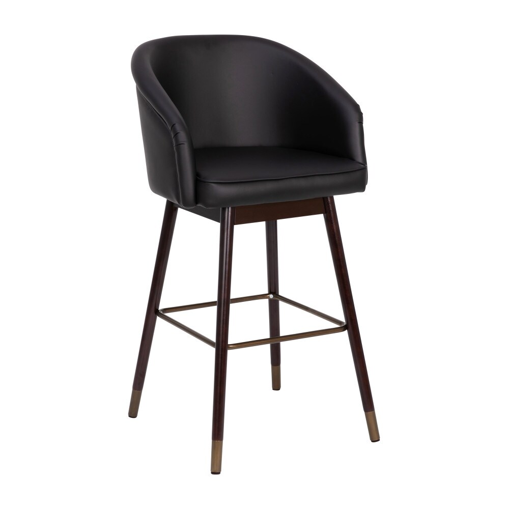 Upholstered Bar Stool with Wooden Legs