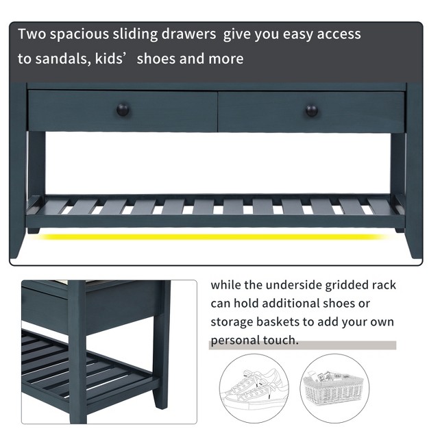 Entryway Storage Bench With Cushioned Seat Shoe Rack And Drawers modernluxe