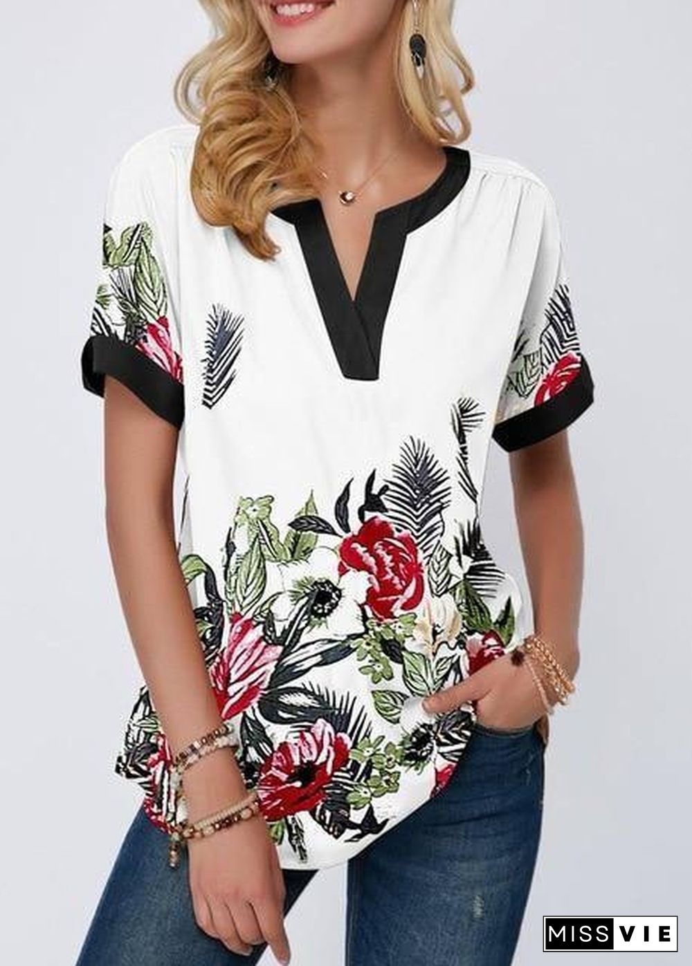 Vintage Women 3D Floral Printed Blouse Summer Casual V-Neck Patchwork Tops Shirt Ladies Elegant Loose Blouse 5XL Plus Size