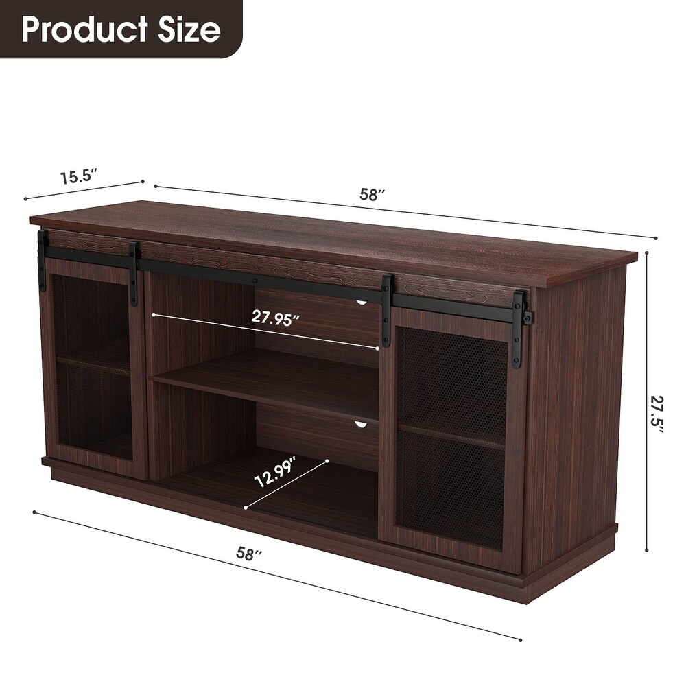 TV Stand up to 65 Inches  Modern Entertainment Center with Sliding Barn Doors and Storage Cabinets  Metal Media TV Table