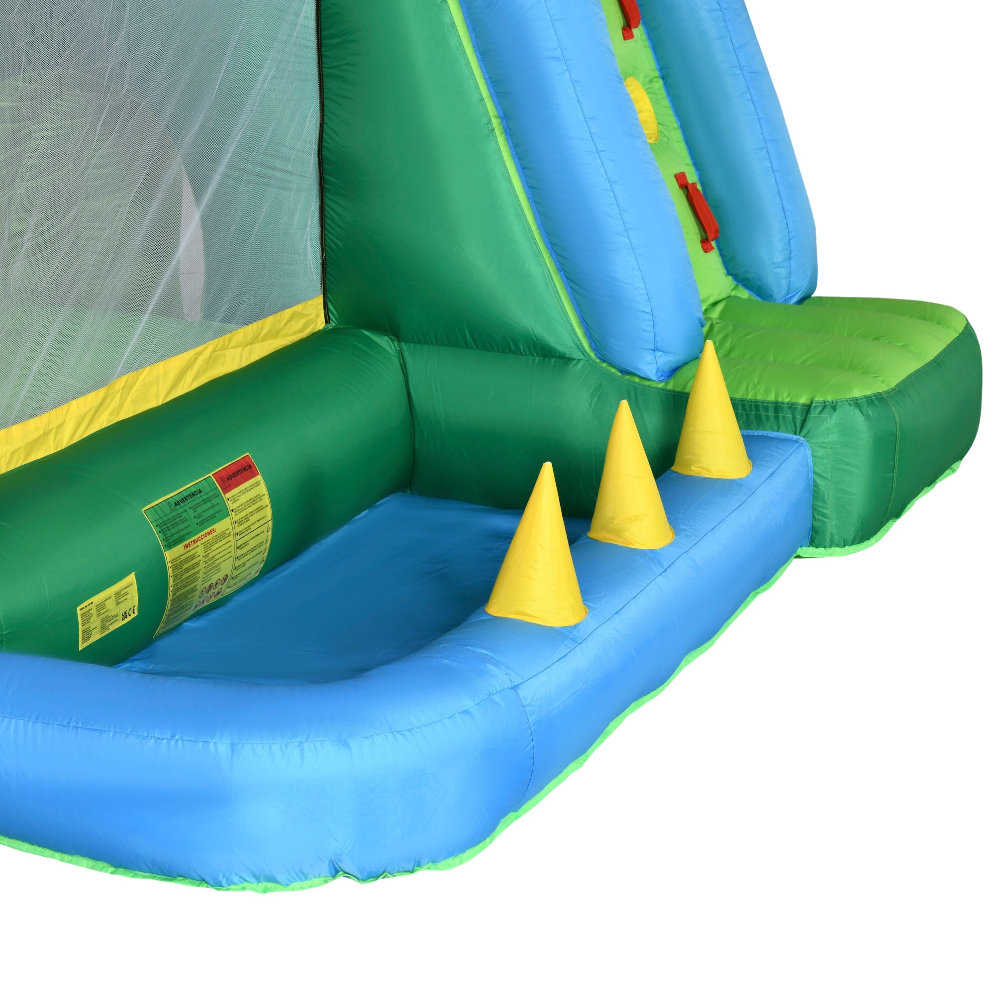 Outsunny 6-in-1 Tropical Inflatable Water Slide Summer Theme Jumping Castle Includes Floating Ball Slide Trampoline Pool Cannon Climbing Wall with Carry Bag, Repair Patches and 450W Air Blower