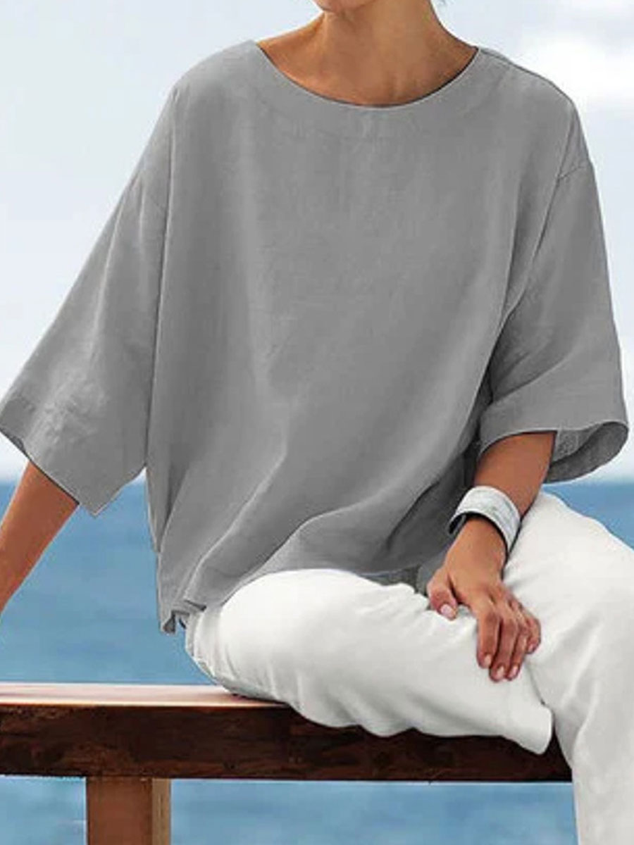 Round Neck Solid Color Simple Fashion Blouse